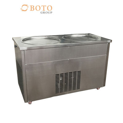 Frozen Commercial Ice Cream Frying Machine With 2 Flat Pans And Imported Compressor Stainless Steel Fried Ice Cream Roll