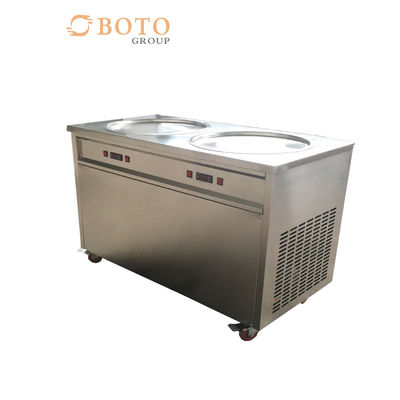 Frozen Commercial Ice Cream Frying Machine With 2 Flat Pans And Imported Compressor Stainless Steel Fried Ice Cream Roll