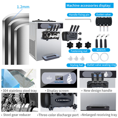 Food Machinery 3 Flavors Soft Ice Cream Machine With Dual Control Systems