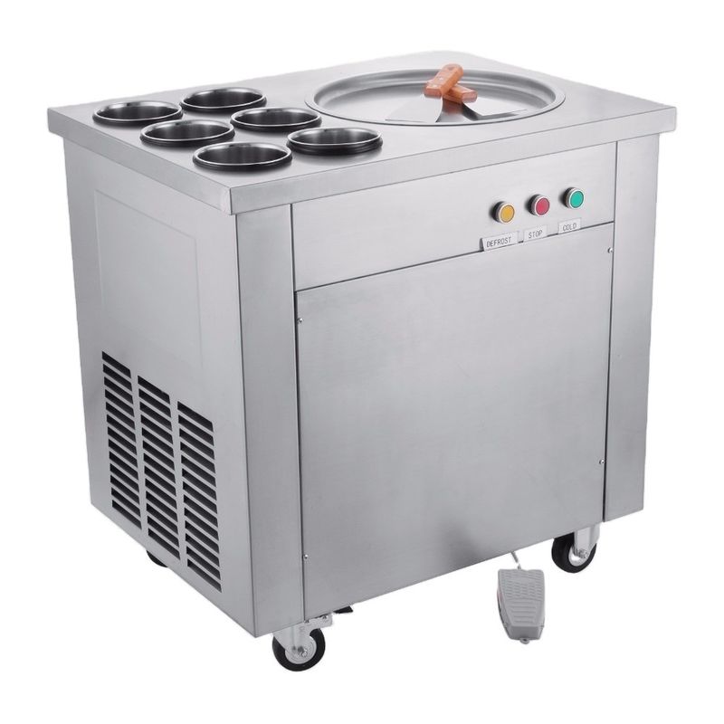 Frozen Commercial Ice Cream Frying Machine With 2 Flat Pans And Imported Compressor Stainless Steel Fried Ice Cream Roll